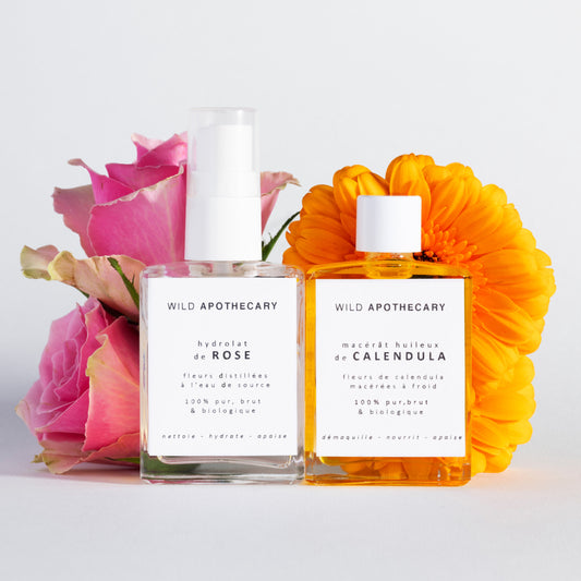 Duo nettoyant hydrolat de rose + macérât de calendula biologique